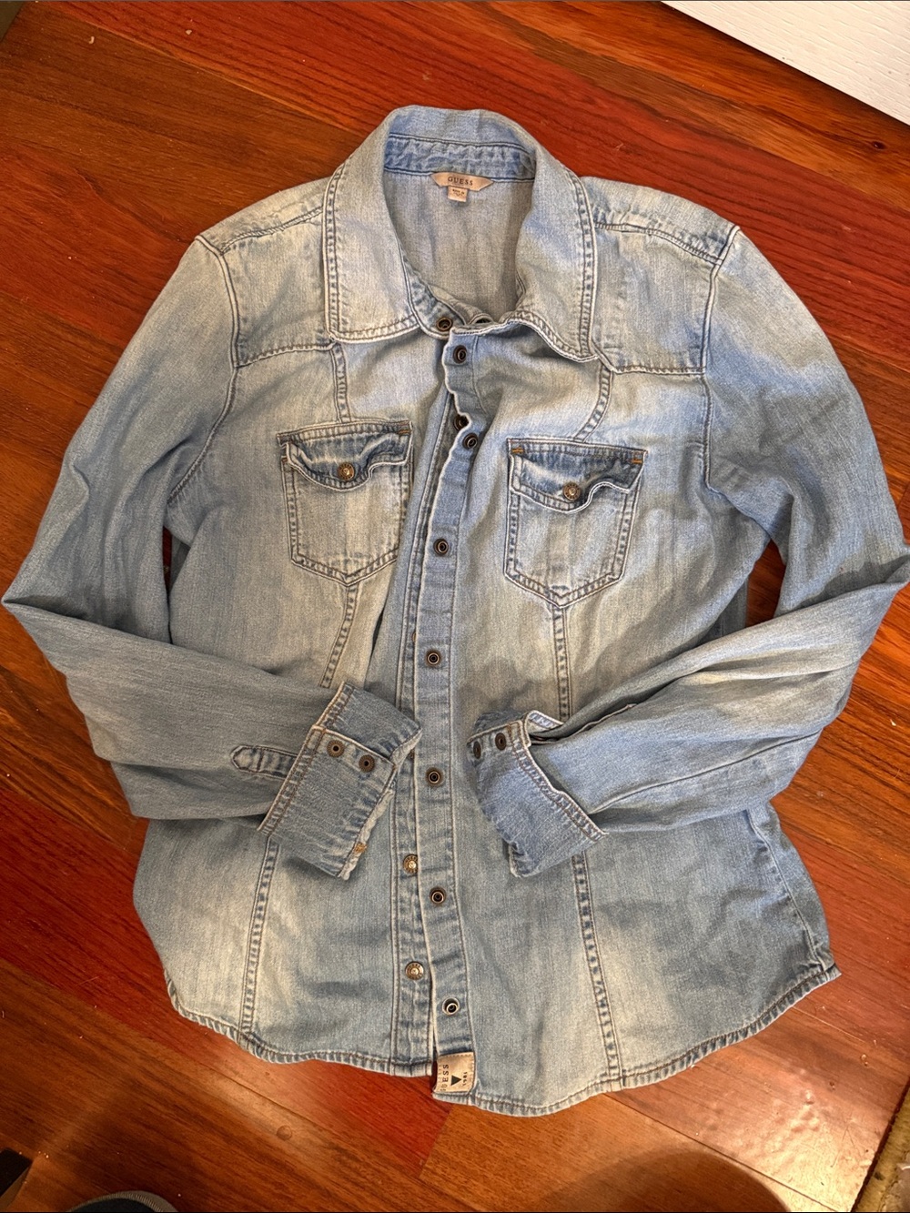 Guess Light Blue Denim Button-Up Shirt